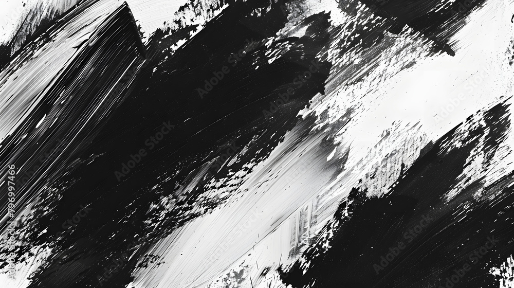 Obraz premium A black and white grunge background texture with large brush strokes 