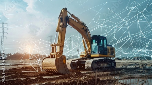 Visualize construction equipment on a site, each piece tracked by P-IoT for usage, location, and maintenance schedules