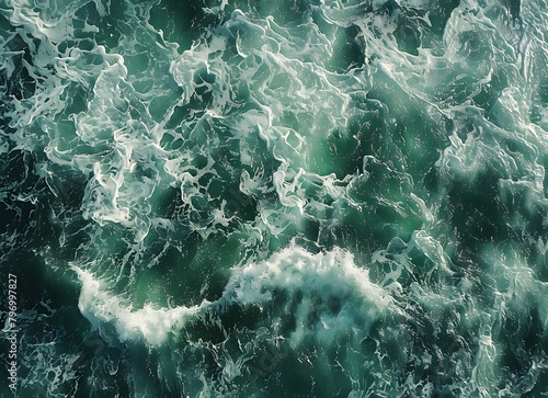 Photo of a rough sea from an aerial view with a top down angle