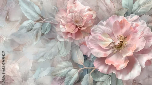 Fototapeta Flowers in the style of watercolor art. Luxurious floral elements, botanical background or wallpaper design, prints and invitations, postcards