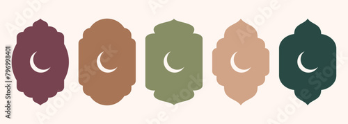 Islamic shape of door or window silhouette Arabic arch. Collection of patterns in oriental style. Frames in Arabic Muslim design for Ramadan Kareem. Vector mosque gate shape isolated on background.