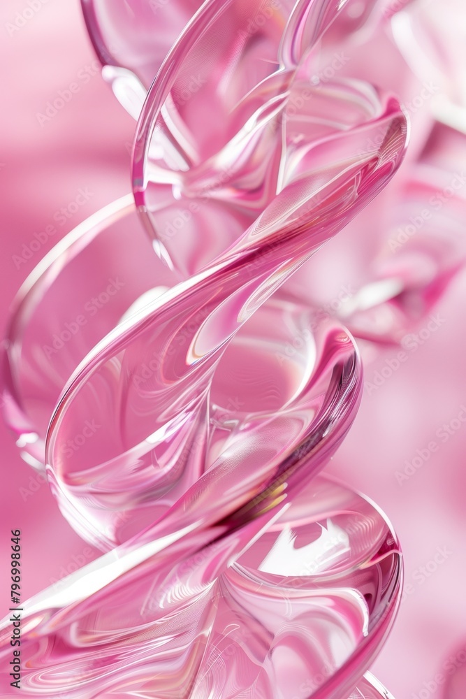 Abstract geometric pink background with glass spiral tubes, flow clear fluid with dispersion and refraction effect, crystal composition of flexible twisted pipes, modern 3d wallpaper, design element Abstract geometric pink background with glass spiral tubes, flow clear fluid with dispersion and refraction effect, crystal composition of flexible twisted pipes, modern 3d wallpaper, design element