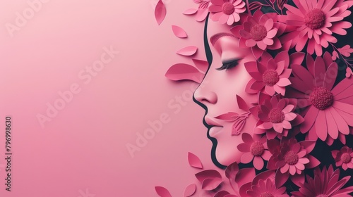 Illustration of face and flowers style paper cut with copy space for international women's day © Ibad