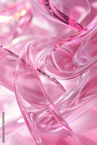 Abstract geometric pink background with glass spiral tubes, flow clear fluid with dispersion and refraction effect, crystal composition of flexible twisted pipes, modern 3d wallpaper, design element