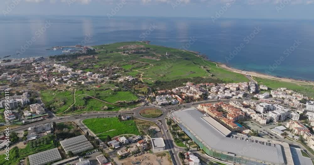 Aerial View of the Cityscape of Pathos, Cyprus, Showcasing Urban Architecture of a Shopping Mall on the Streets of the Mediterranean City. High quality 4k footage Aerial View of the Cityscape of Pathos, Cyprus, Showcasing Urban Architecture of a Shopping Mall on the Streets of the Mediterranean City. High quality 4k footage