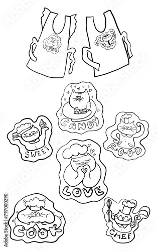 Whimsical Cat Doodles Kitchen Apron Designs with Playful Felines Vector Illustration