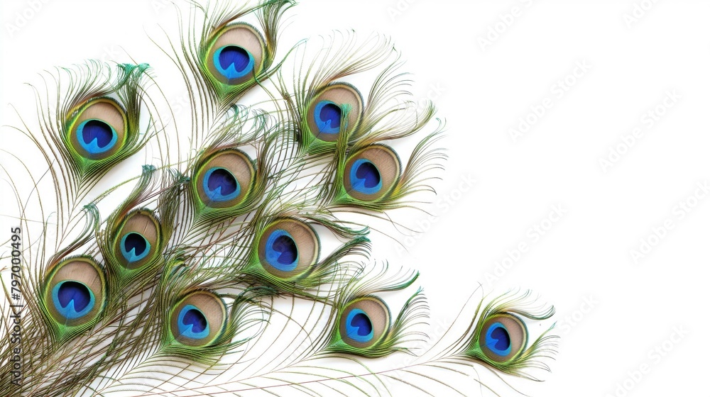 Obraz premium Bunch of peacock feathers for decoration isolated on white