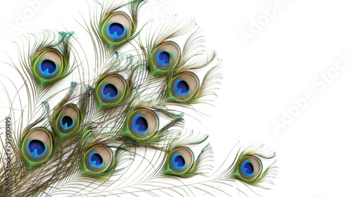 Bunch of peacock feathers for decoration isolated on white