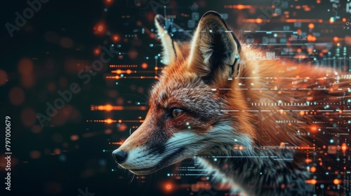 A fox, known for its cunning, develops stealth software, leading the way in private and secure communications technology, business concept