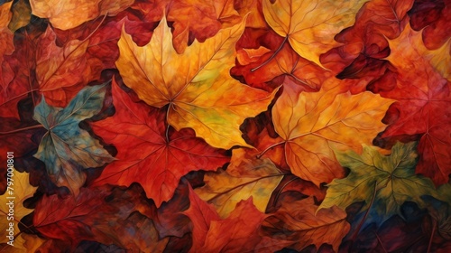 Vibrant autumn leaves in a close-up view  showcasing the beauty of fall colors and textures