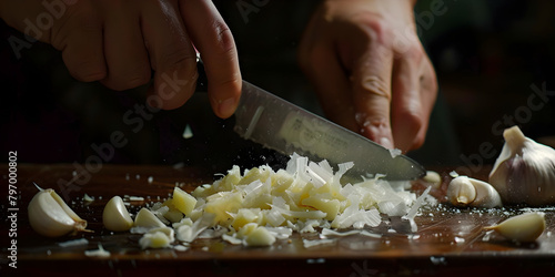 Garlic Being Chopped and Prepared 