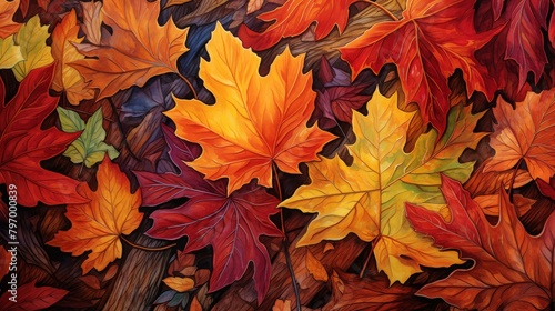 Vibrant autumn leaves in a close-up view  showcasing the beauty of fall colors and textures