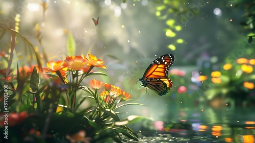 A cute butterfly flying in a summer garden