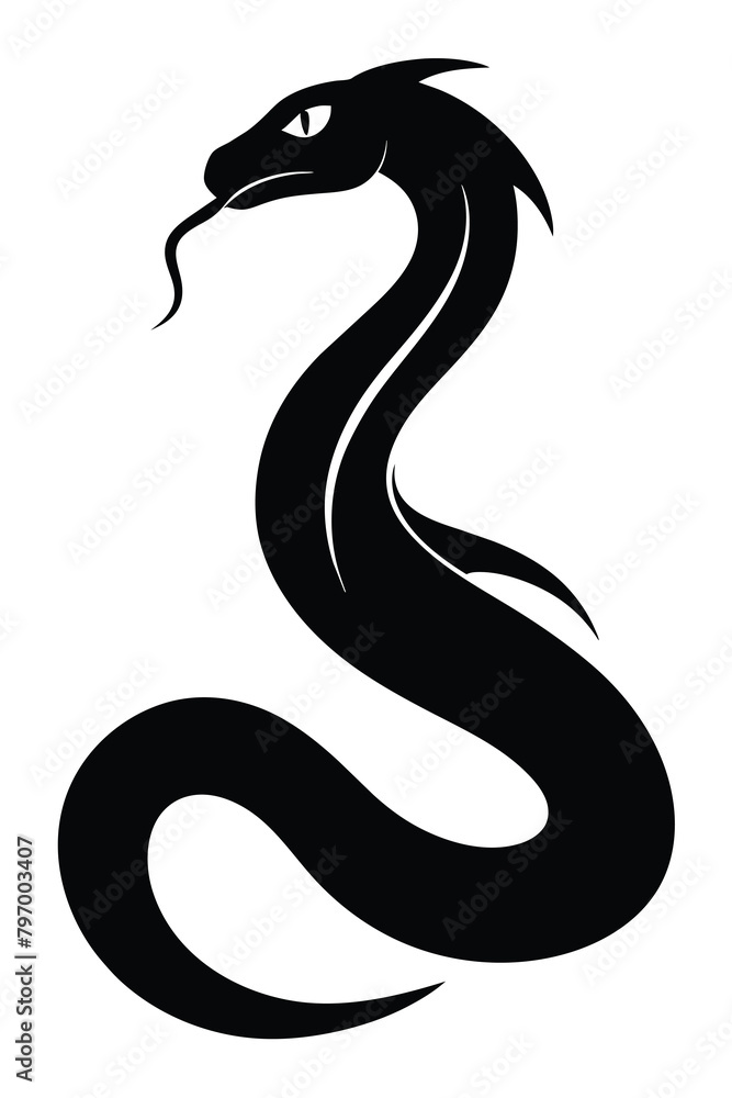 Black silhouette snake. Isolated symbol or icon snake on white background. Abstract sign snake. Vector illustration Black silhouette snake. Isolated symbol or icon snake on white background. Abstract sign snake. Vector illustration