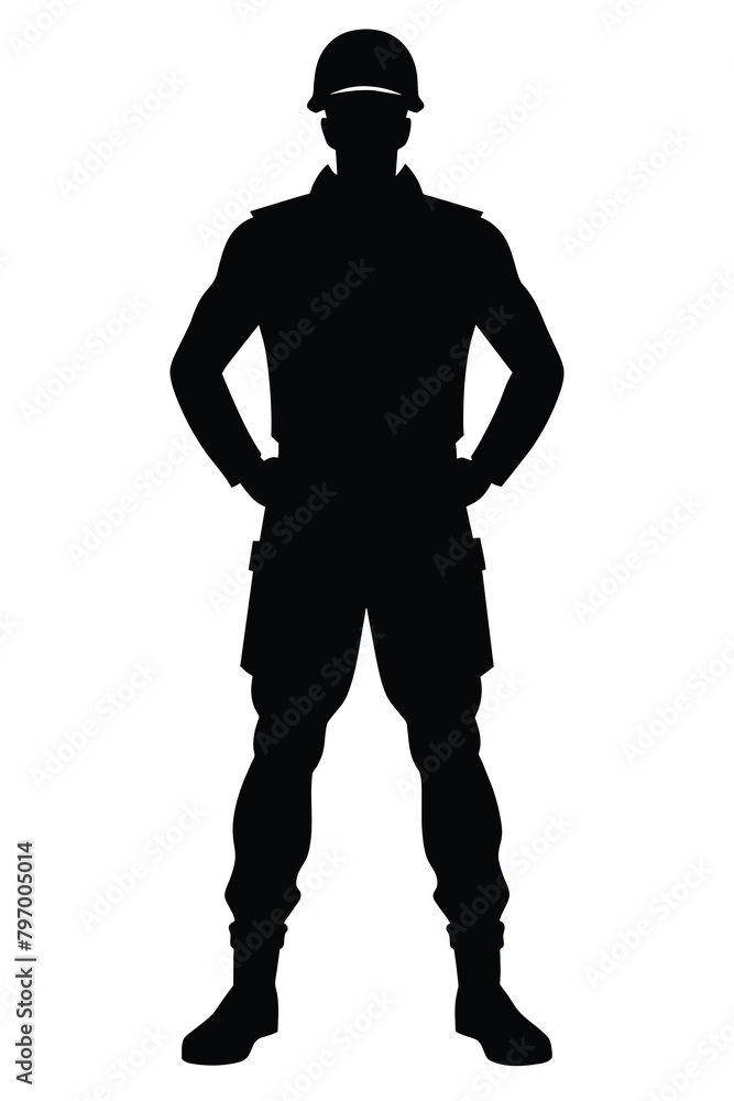 Standing soldier silhouette vector, military man concept. Standing soldier silhouette vector, military man concept.