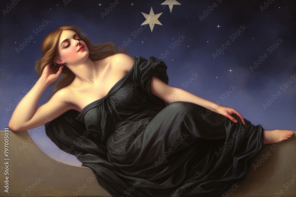 Naklejka premium Star and moon painting portrait fashion.