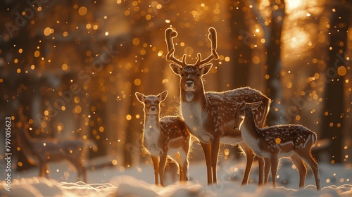 Magical Reindeer Gathering in the Woods, generative ai © Matus