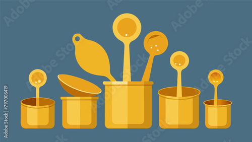 A set of goldplated measuring ss and cups adding a touch of luxury to even the simplest of recipes..