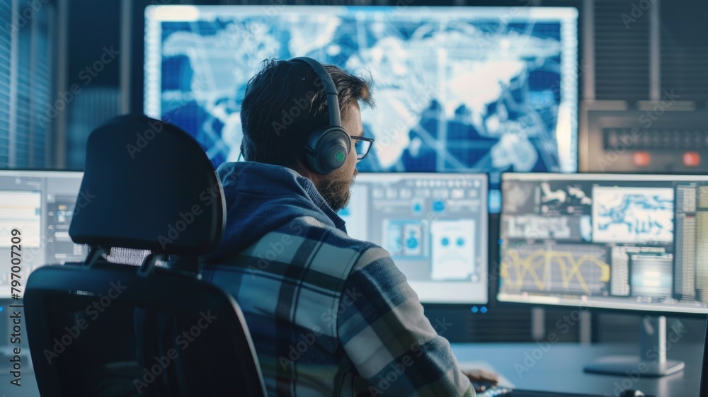 control center where logistics managers use P-IoT data to create more sustainable supply chains, reducing carbon footprints control center where logistics managers use P-IoT data to create more sustainable supply chains, reducing carbon footprints