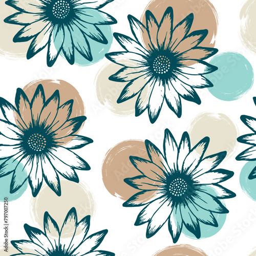 Dimorphotheca romantic vector seamless rapport. Osteospermum bloom over