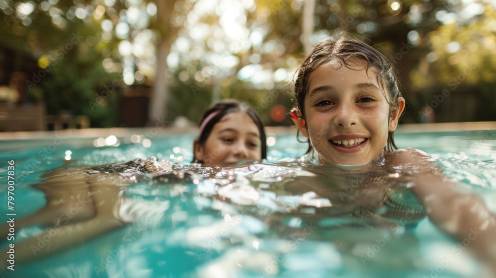 Portrait of smiling childern having fun in swimming pool Portrait of smiling childern having fun in swimming pool