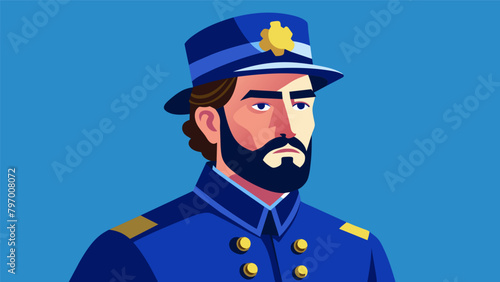 A soldier in a Civil War Union uniform complete with a blue coat and kepi hat representing the sacrifices and struggles of the time.. Vector illustration