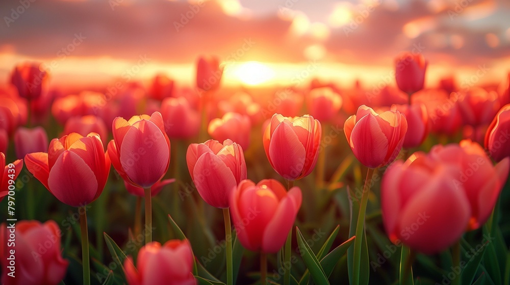 Sunset Splendor: Lush Tulip Garden, generative ai