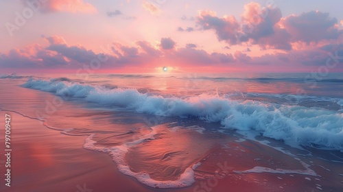 Soft Sunrise Hues by the Shore, generative ai © Matus