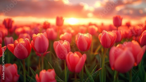 Sunset Splendor  Lush Tulip Garden  generative ai