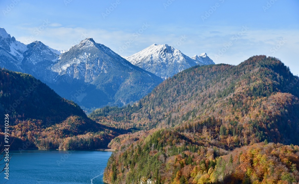 Bavarian Alps with Autumn Colors and Lake in Foreground Bavarian Alps with Autumn Colors and Lake in Foreground