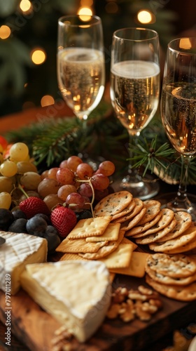 Engage in the elegance of sparkling wine paired with a luxurious cheese spread.