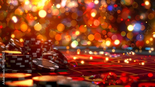 Casino chips and dazzling lights background