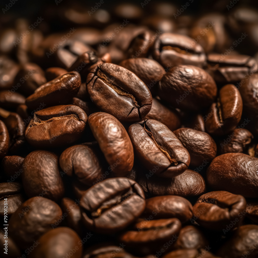 Fototapeta premium A close-up of rich brown coffee beans, exuding the enticing aroma and promise of a freshly brewed cup.