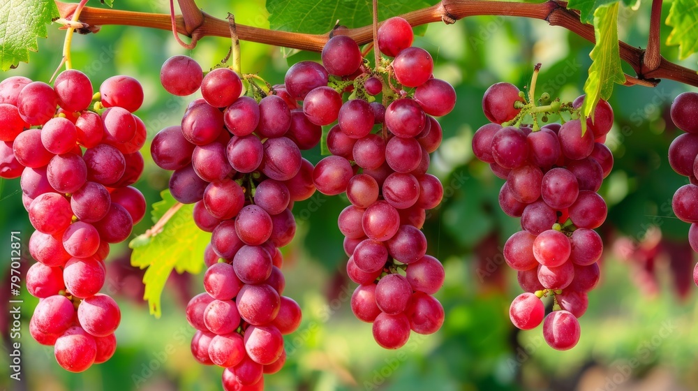 Ripe red grapes on vine in vineyard