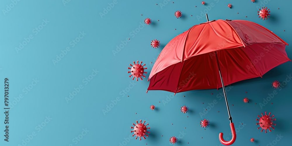 Umbrella as a shield against germs and viruses, modern illustration isolated on a blue background