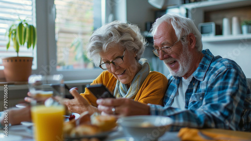 Senior Couple Using Smartphone At Home, Texting And Browsing The Internet Together - Perfect For Retirement, Communication, And Modern Technology Themes