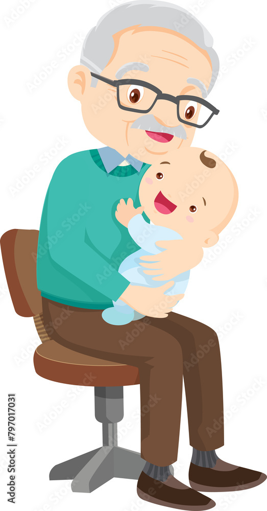 grandparent holding baby in arms. elderly hugging cute child