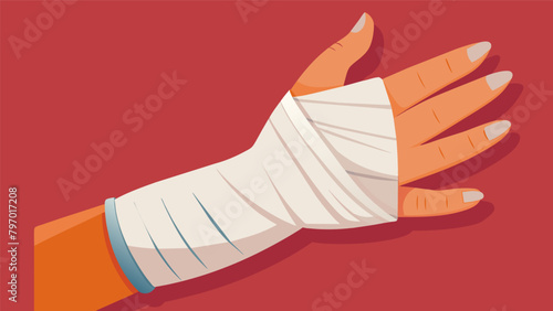 A closeup of a beginners hand being wrapped with gauze and tape for protection.