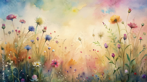 Wildflower watercolor background with warm atmosphere