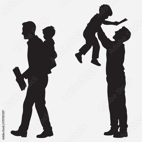 Happy father day: dad and son Silhouette vector illustration, Father and son vector design, Father's Day dad and son in arm design background