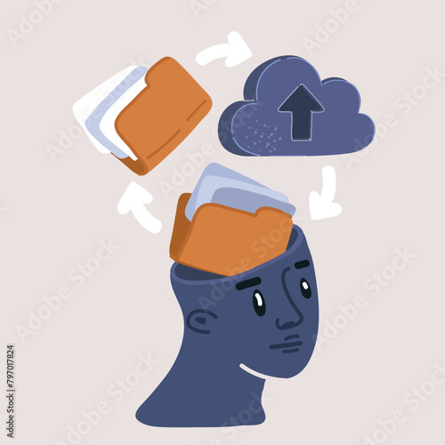 Cartoon vector illustration of ERP, document management concept. Businessman working with laptop