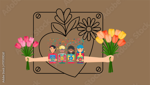 Add a touch of whimsy to your Mother's Day designs with this enchanting flower box vector, adorned with playful blooms that enchant and delight. Download now and let your creativity bloom!