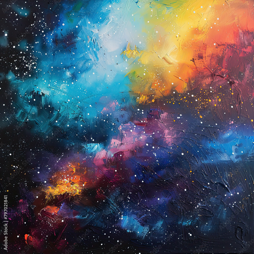 Naklejka premium Galactic Dreams Oil-Painted Space Odyssey