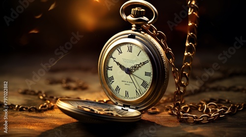 Vintage pocket watch with cracked glass on a rustic wooden table, evoking nostalgia and the passage of time