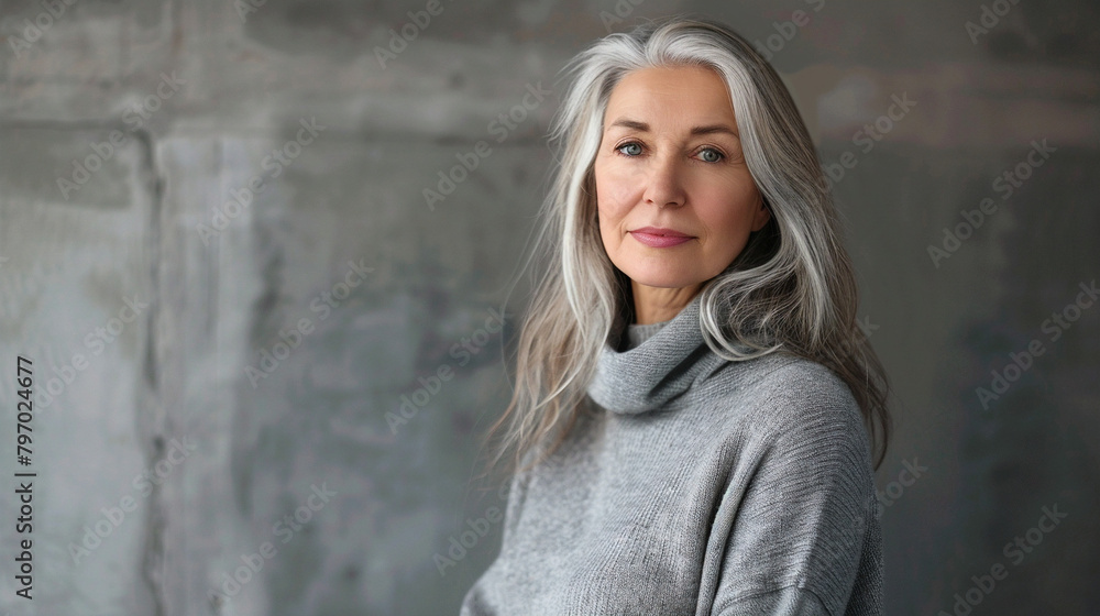 Portrait Of A Beautiful Senior Woman With Healthy Skin, A Fashion Model For Cosmetic And Eye Care Products