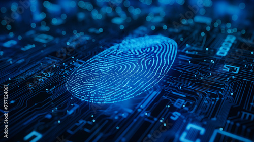 Biometrischer Fingerabdruck auf einem elektronischen Schaltkreis photo