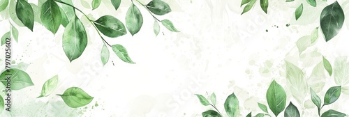 Elegant Wedding Invitation with Green Leaves on Watercolor Background Generative AI