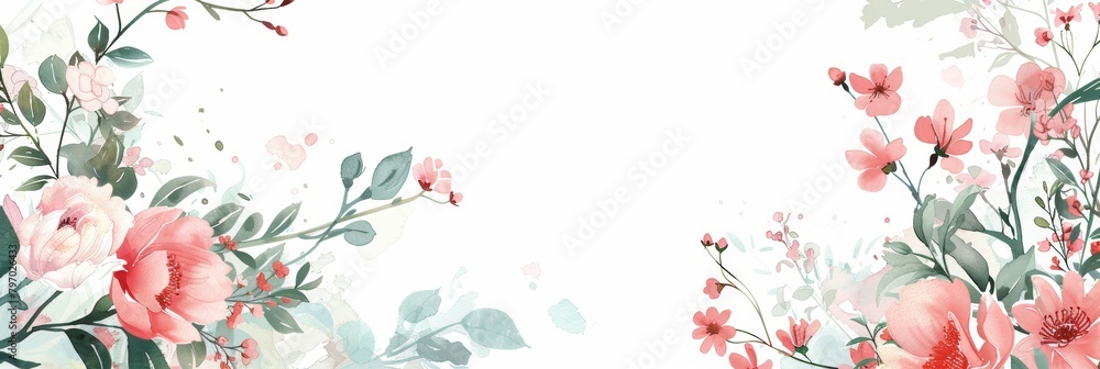 Delicate Floral Frame on White Background Generative AI