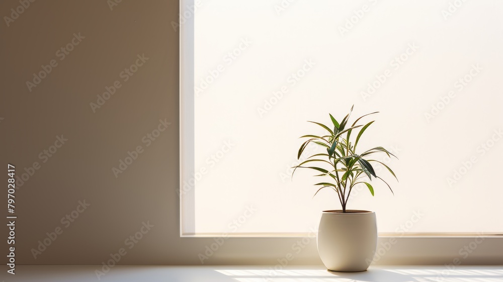 Minimalist indoor plant pot by a sunny window, simple and elegant home decor