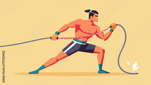 A Muay Thai fighter using battle ropes to enhance endurance and build upper body strength for clinching.